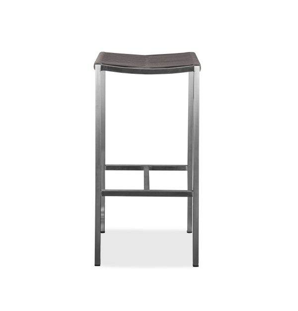 Set of Four 28" Brown And Silver Stainless Steel Backless Bar Height Bar Chairs - Image 2