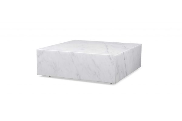 35" White Genuine Marble And Brass Square Coffee Table - Image 3