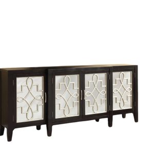 72" Black And Silver Mirrored Solid Wood Distressed Solid Console Table
