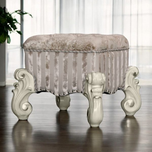 22" Ivory and Bone Fabric Floral Tufted Vanity Chair - Image 2