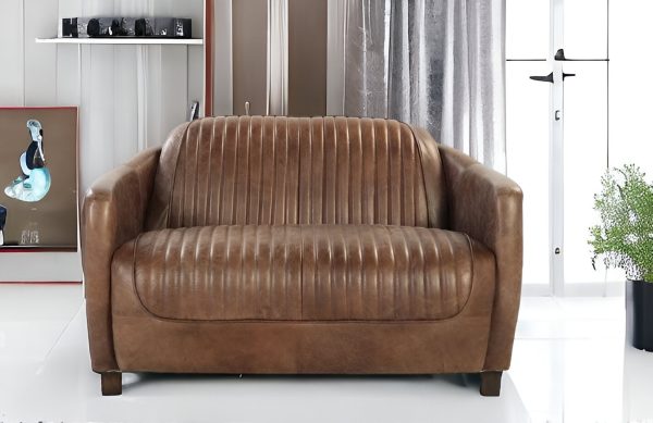 50" Brown Leather Loveseat - Image 2