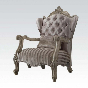 33" Ivory and Pearl Velvet Striped Tufted Wingback Chair And Toss Pillow