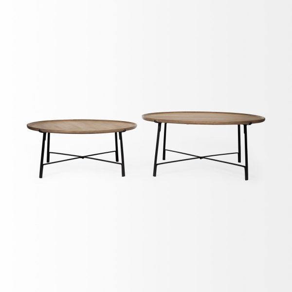 Set of Two 41" Brown And Black Solid Wood And Iron Round Nested Coffee Tables - Image 4
