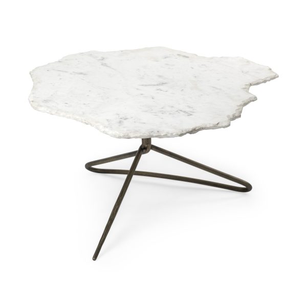 33" White and Gold Genuine Marble and Iron Free Form Coffee Table - Image 3