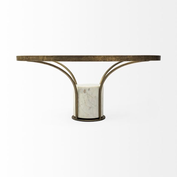 36" Clear And White and Gold Glass And Stone Round Coffee Table - Image 4