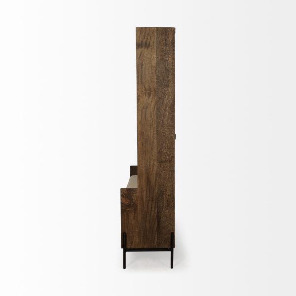Brown Wood Cream Fabric Wrapped Seat Hall Tree With Storage - Image 3