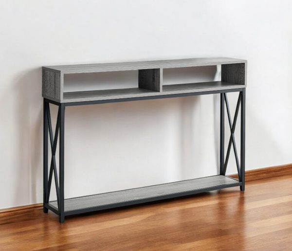 47" Gray and Black Frame Console Table With Shelves - Image 2