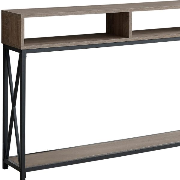 47" Taupe and Black Frame Console Table With Shelves - Image 3