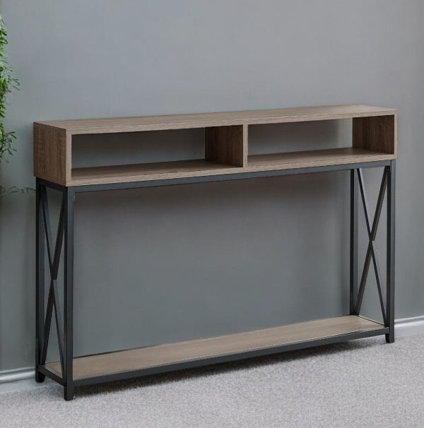 47" Taupe and Black Frame Console Table With Shelves - Image 2