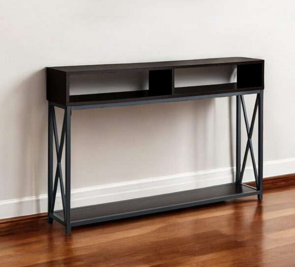 47" Brown and Black Frame Console Table With Shelves - Image 2