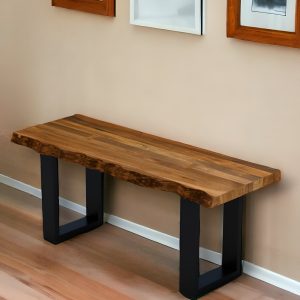 43" Brown and Black Solid Wood Dining Bench