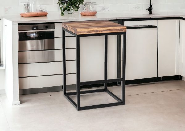 25" Brown And Black Iron Backless Counter Height Bar Chair - Image 2