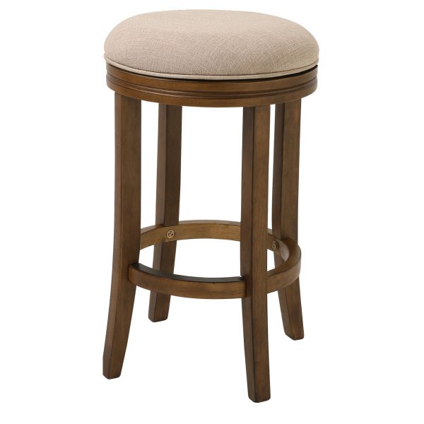 25" Cream And Brown Solid Wood Swivel Backless Counter Height Bar Chair - Image 2