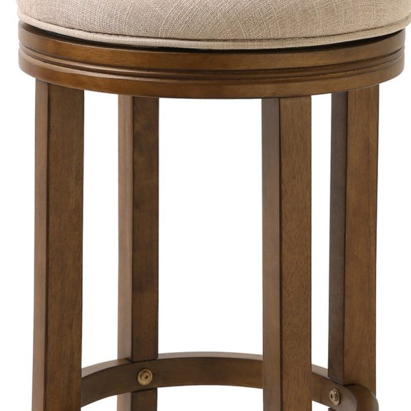 25" Cream And Brown Solid Wood Swivel Backless Counter Height Bar Chair - Image 3