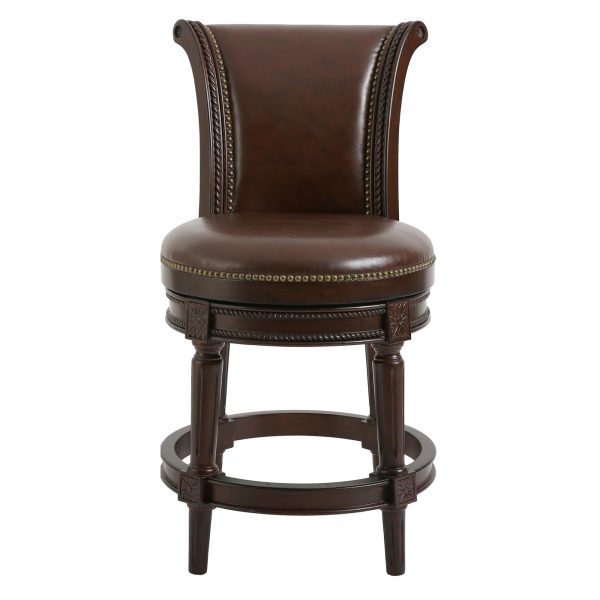 25" Dark Brown Faux Leather and Solid Wood Counter Height Swivel Bar Chair - Image 3