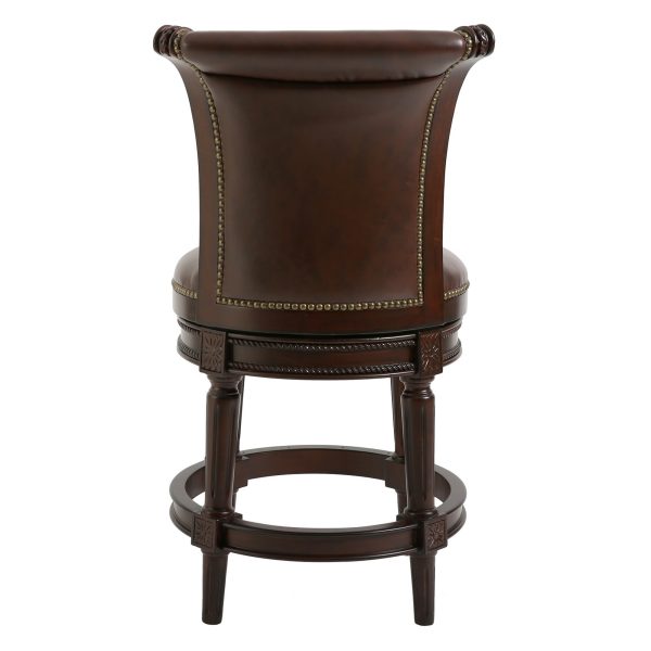 25" Dark Brown Faux Leather And Solid Wood Swivel Counter Height Bar Chair - Image 4