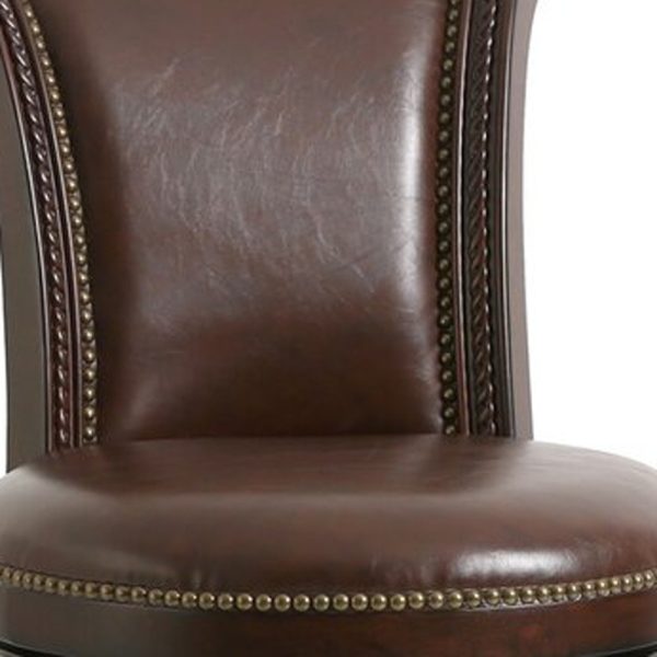25" Walnut And Dark Brown Solid Wood Swivel Bar Height Bar Chair - Image 3