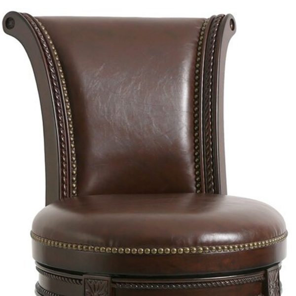 25" Walnut And Dark Brown Solid Wood Swivel Bar Height Bar Chair - Image 4