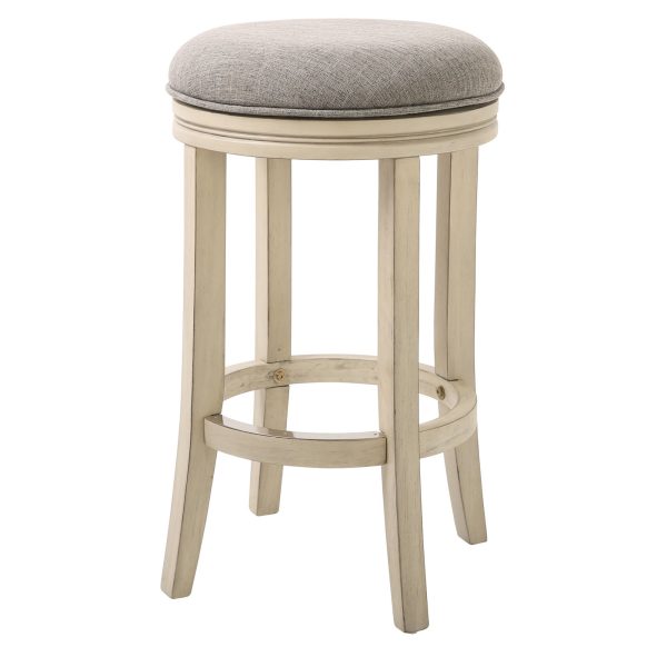 25" Gray And Ivory Solid Wood Swivel Backless Counter Height Bar Chair - Image 2