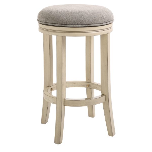 25" Gray And Ivory Solid Wood Swivel Backless Counter Height Bar Chair - Image 4