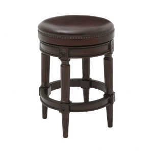 26" Dark Brown and Brown Faux Leather Backless Counter Height Swivel Bar Chair