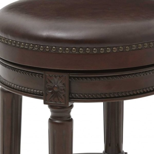 26" Dark Brown and Brown Faux Leather Backless Counter Height Swivel Bar Chair - Image 3