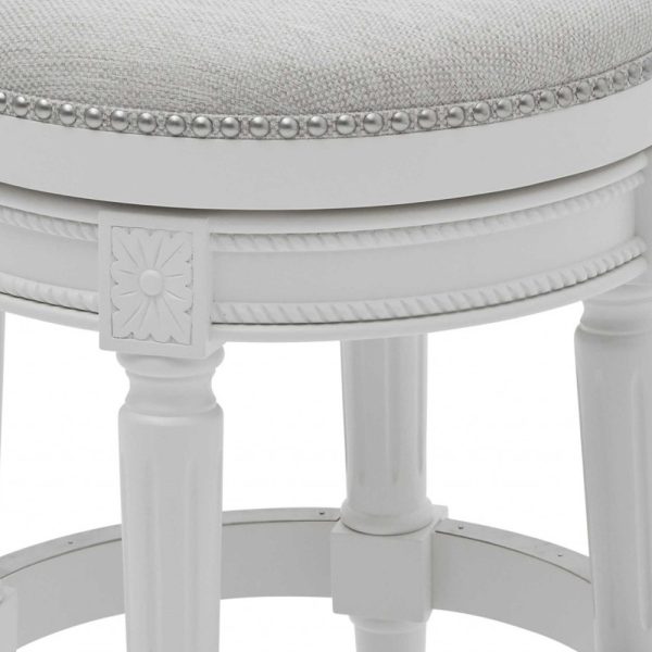 26" White Solid Wood and Fabric Backless Counter Height Swivel Bar Chair - Image 3