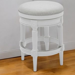 26" White Solid Wood and Fabric Backless Counter Height Swivel Bar Chair