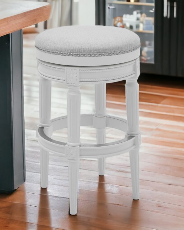 26" Gray Solid Wood Swivel Backless Bar Height Bar Chair - Image 2