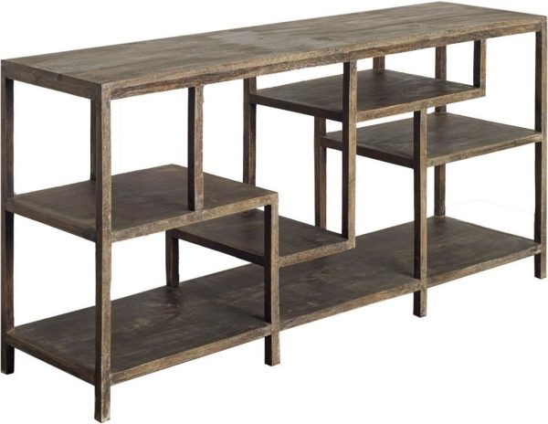66" Brown Solid Wood Frame Console Table Five Shelves - Image 3