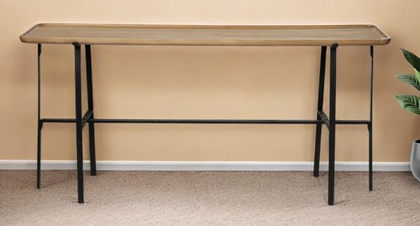 14" Brown and Black Solid Wood Trestle Console Table - Image 2
