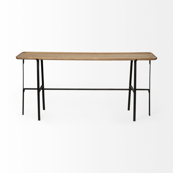 14" Brown and Black Solid Wood Trestle Console Table - Image 3