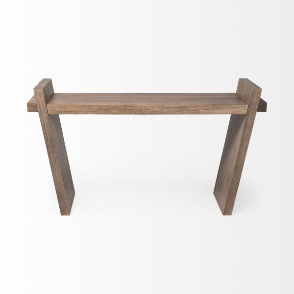 60" Brown Solid Wood Slanted Base Console Table - Image 3