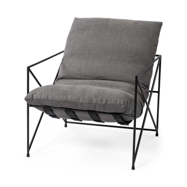 30" Gray and Black Linen Lounge Chair - Image 2