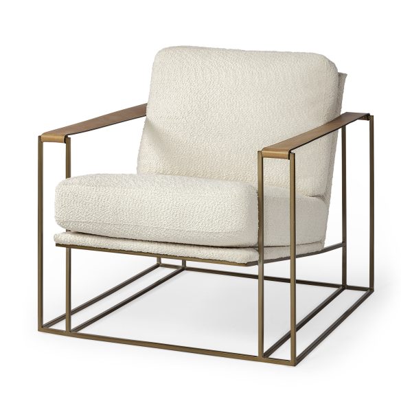 34" Cream and Gold Linen Lounge Chair - Image 2
