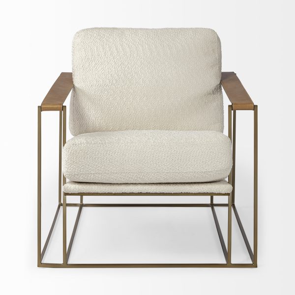 34" Cream and Gold Linen Lounge Chair - Image 3