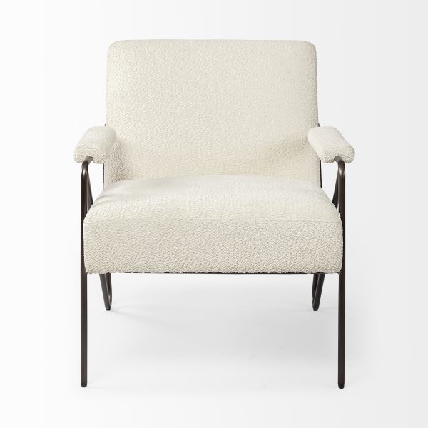 31" Off White and Brown Fabric Arm Chair - Image 3