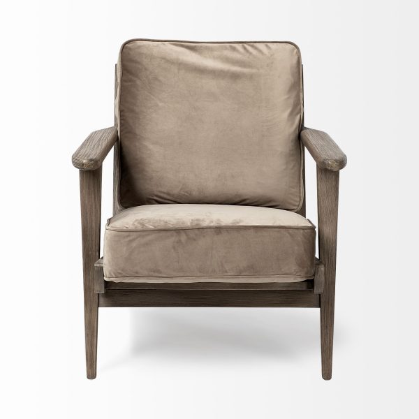 31" Olive Green and Brown Velvet Lounge Chair - Image 2