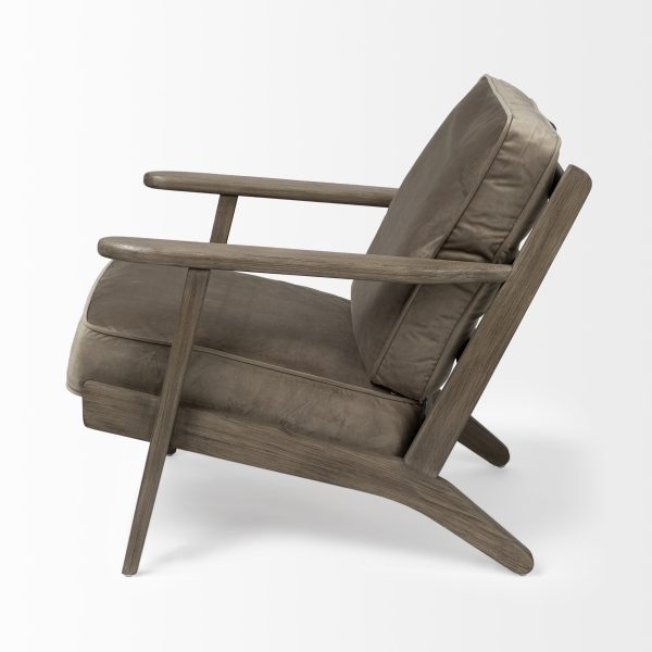 31" Olive Green and Brown Velvet Lounge Chair - Image 3