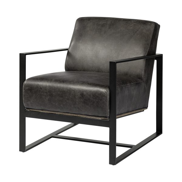 32" Black Genuine Leather Distressed Arm Chair - Image 2