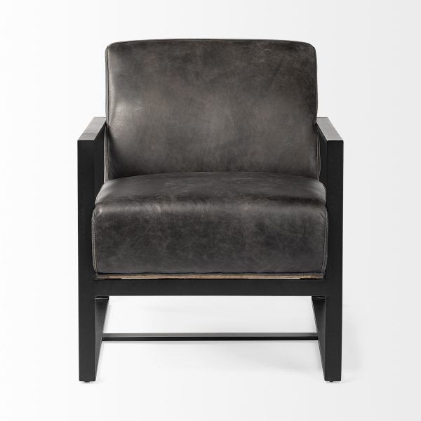 32" Black Genuine Leather Distressed Arm Chair - Image 3
