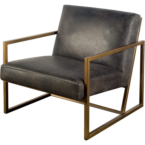 32" Black and Gold Leather Lounge Chair - Image 2