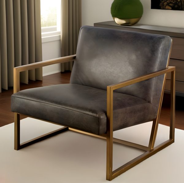 32" Black and Gold Leather Lounge Chair