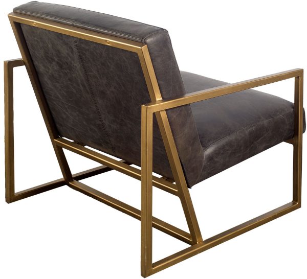 32" Black and Gold Leather Lounge Chair - Image 3