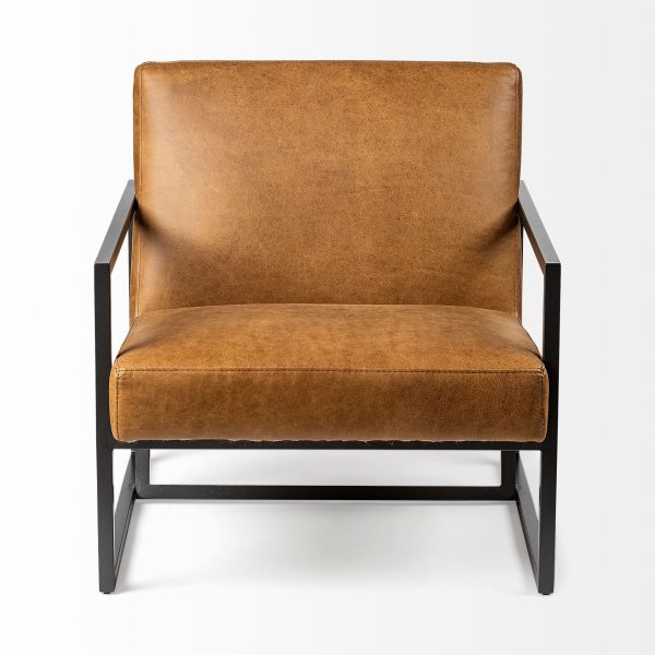 32" Brown and Black Faux Leather Distressed Arm Chair - Image 2