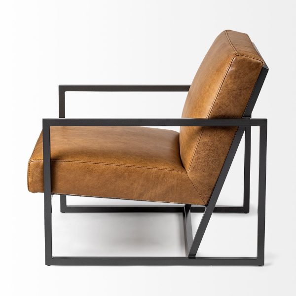 32" Brown and Black Faux Leather Distressed Arm Chair - Image 3