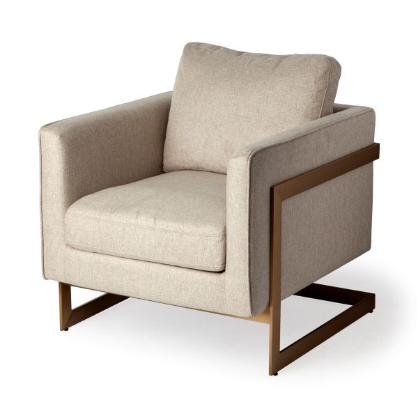 31" Cream and Gold Fabric Arm Chair - Image 3