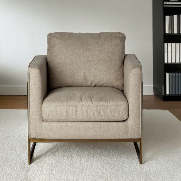 31" Cream and Gold Fabric Arm Chair - Image 2