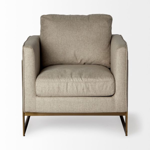 31" Cream and Gold Fabric Arm Chair