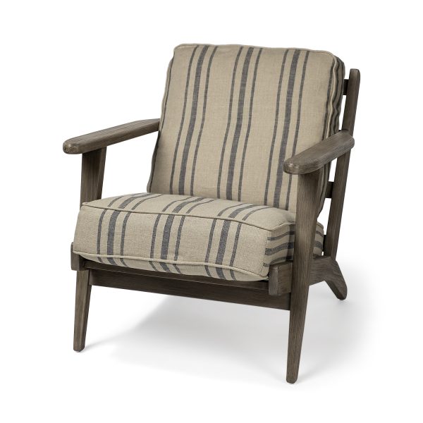 31" Beige and Gray And Brown Fabric Striped Lounge Chair - Image 3